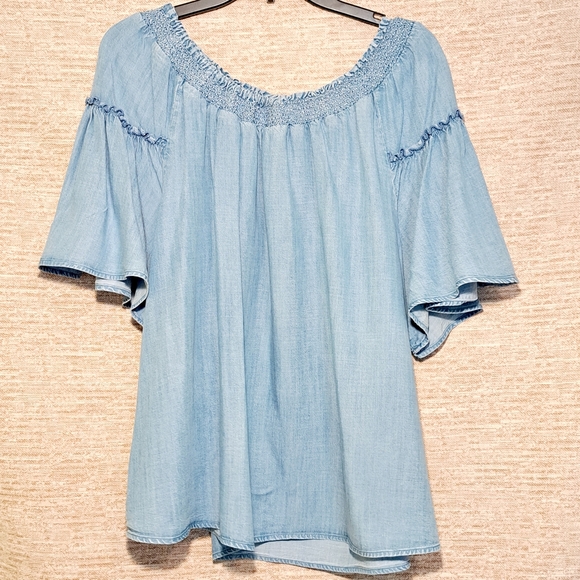 GAP Blue Flutter Sleeve Ruffled Blouse XL #130 - Picture 4 of 5
